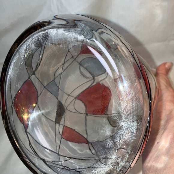 Vintage Stained Glass Wine Decanter With Stopper. Silver, blue, red with black. - Picture 9 of 9